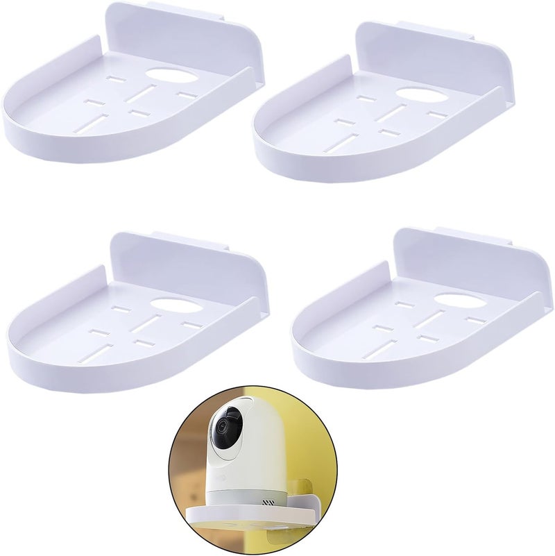 Nokiils 4 Pcs Security Camera Wall Mount, Baby Monitor Wall Mount, Adhesive Small Wall Shelf for Bedroom Kitchen Living Room with Cable Clips (White) - Image 1